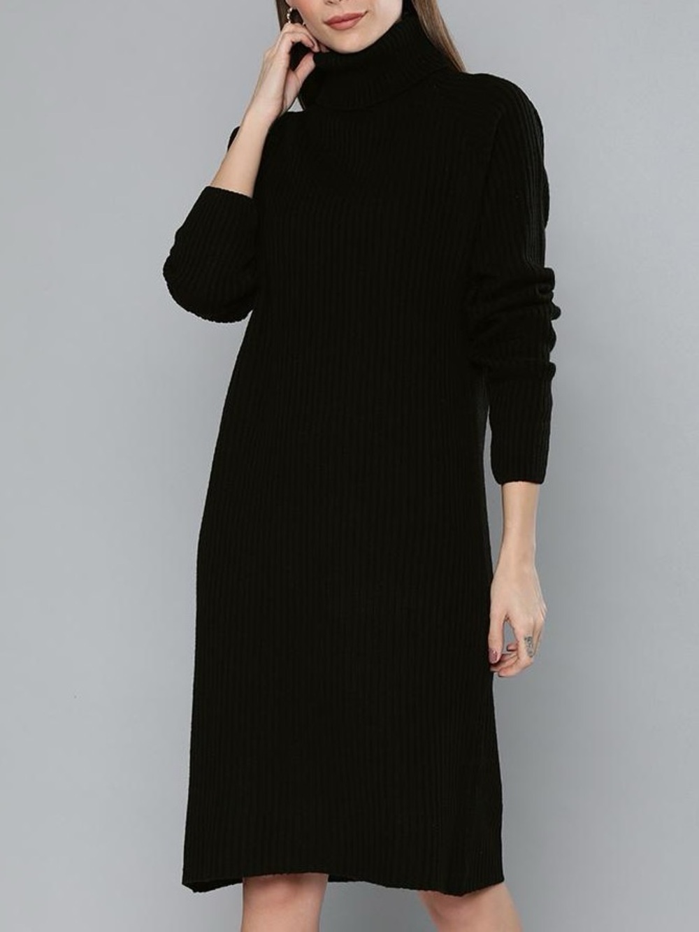 Chemistry Black Knit Turtleneck Sweater Dress